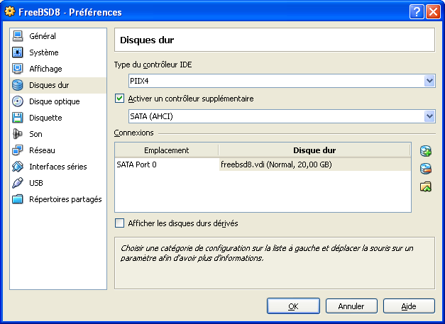 VirtualBox - Paramétrage du disque dur virtuel